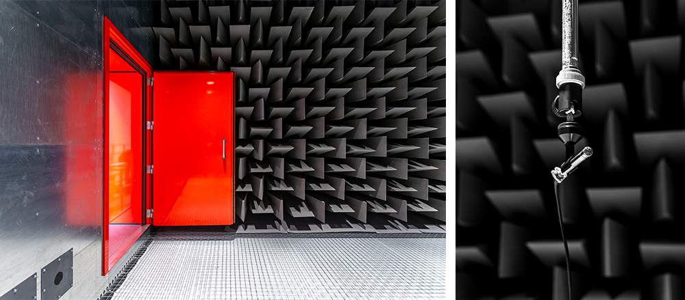 Röd Noise-Lock ljuddörr i Anechoic Chamber